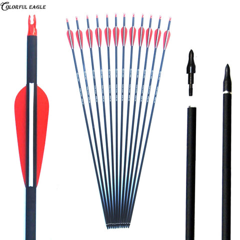 6/12/24pcs/lot 28/30/31 inches Spine 500 Carbon Arrow with Red and White Color for Recurve/Compound Bows Archery Hunting